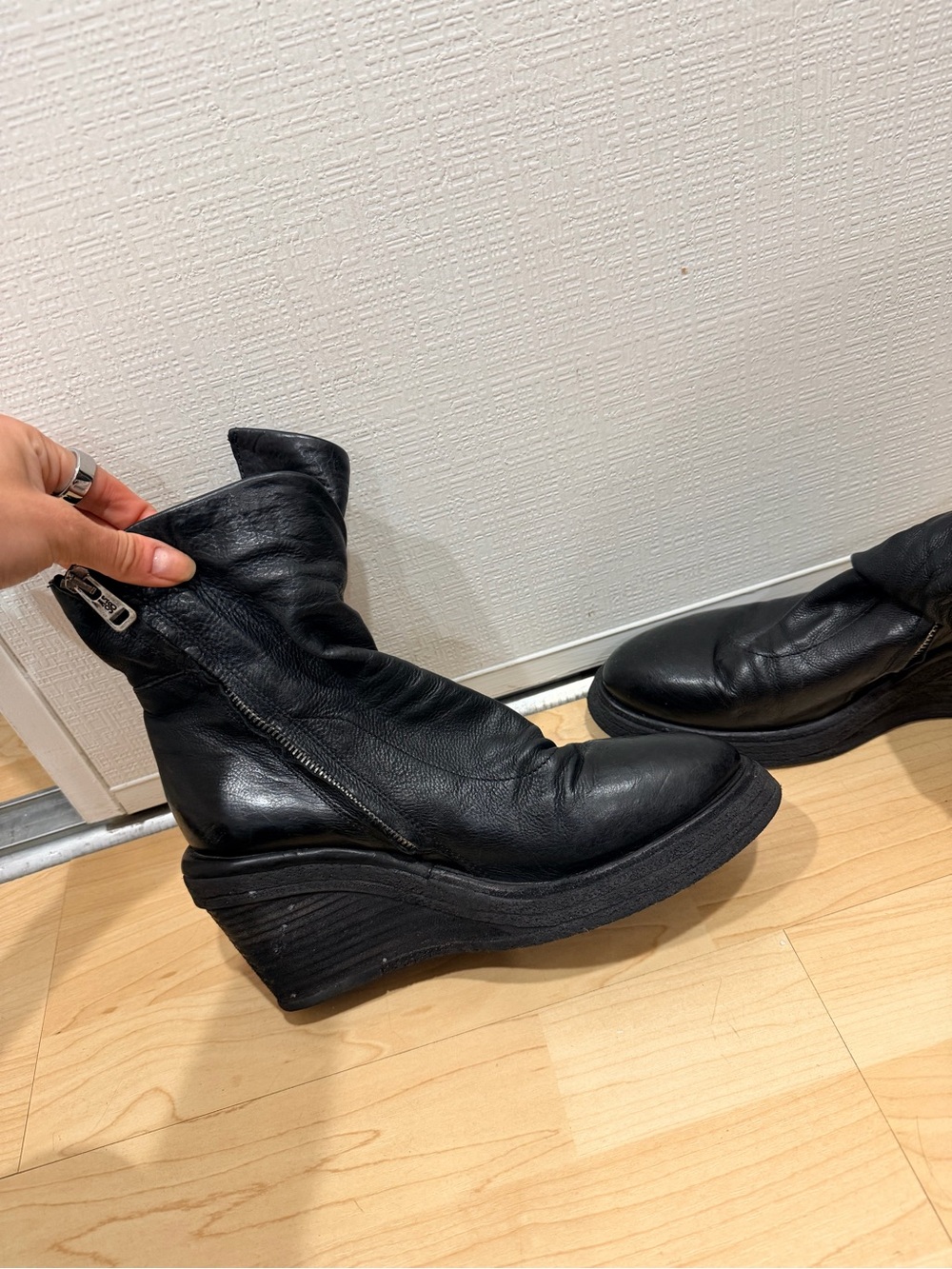 A.S.98 Black Tremont Leather Wedge Ankle Boots - Picture 2 of 7